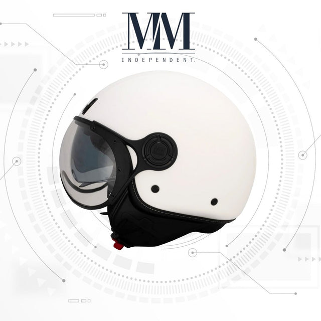 Casco neutro MM Independent con doppia visiera racchiuso in un effetto grafico concentrico con Logo sopra