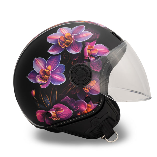 Tattoo Iris Black jet helmet: street floral artwork, personal style – MM Independent