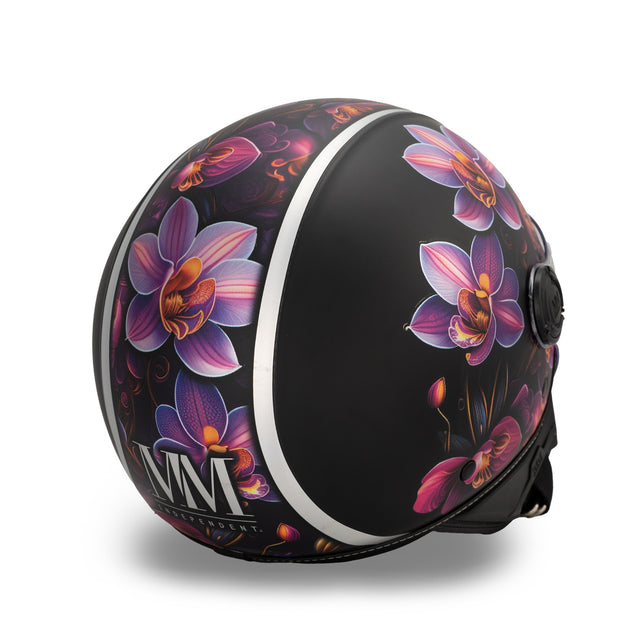 Tattoo Iris Black jet helmet: street floral artwork, personal style – MM Independent