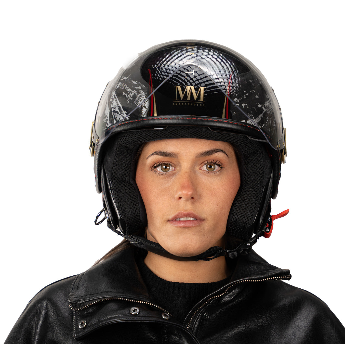 Nizza jet helmet deep black, Mediterranean motifs and gold details