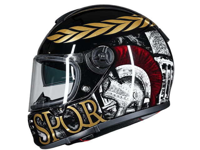 Casco integrale Roma MM Independent, vista laterale con grafica SPQR e dettagli rossi e oro